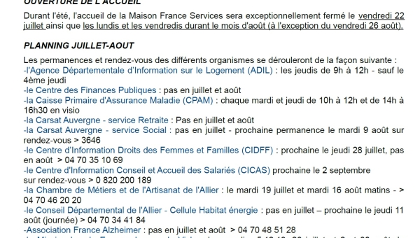 Fonctionnement de la Maison France Services du Pays de Lapalisse en juillet-août